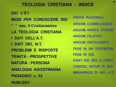 TEOLOGIA CRISTIANA - INDICE