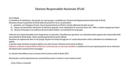 Elezione Responsabile Nazionale ATLAS