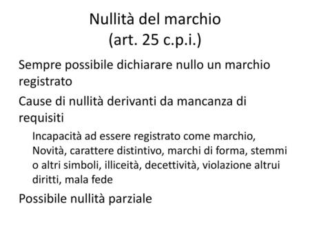 Nullità del marchio (art. 25 c.p.i.)