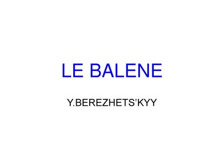 LE BALENE Y.BEREZHETS’KYY.