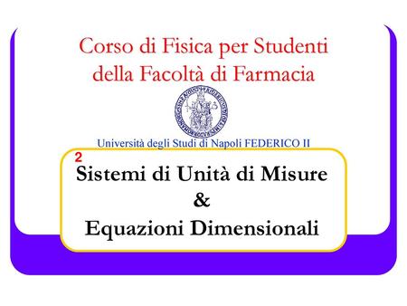 Sistemi di Unità di Misure & Equazioni Dimensionali