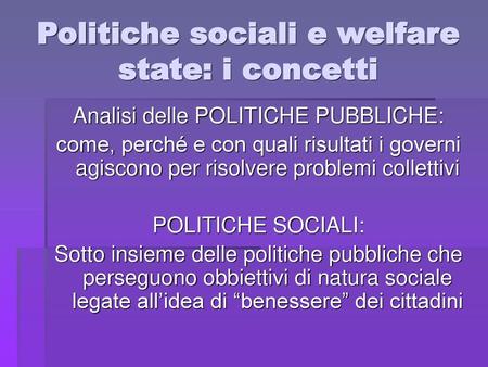 Politiche sociali e welfare state: i concetti