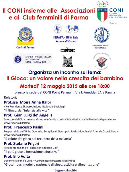 Il CONI insieme alle Associazioni e ai Club femminili di Parma
