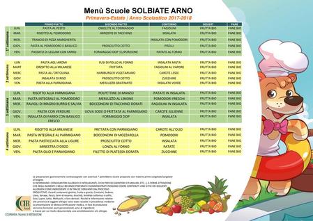 Menù Scuole SOLBIATE ARNO Primavera-Estate | Anno Scolastico