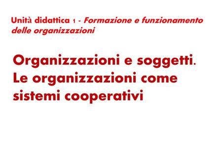 Organizzazioni e soggetti. Le organizzazioni come sistemi cooperativi