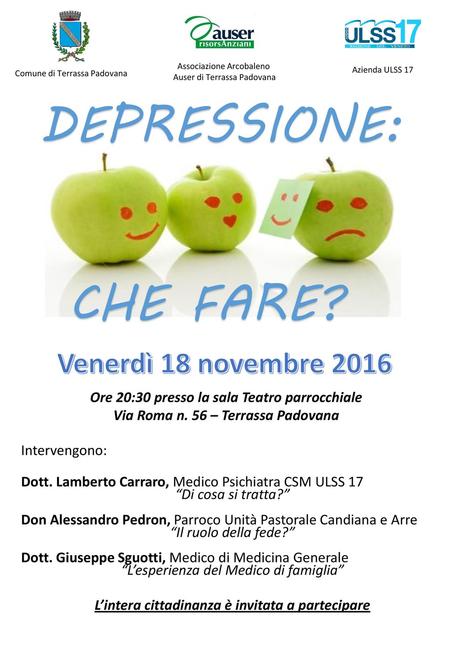DEPRESSIONE: CHE FARE? Venerdì 18 novembre 2016