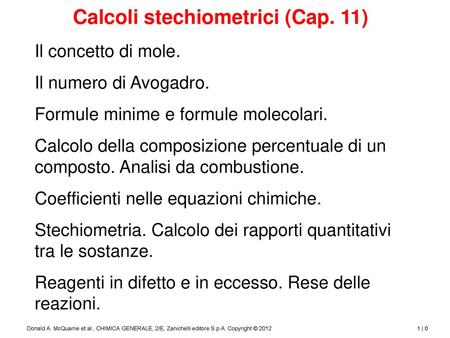 Calcoli stechiometrici (Cap. 11)