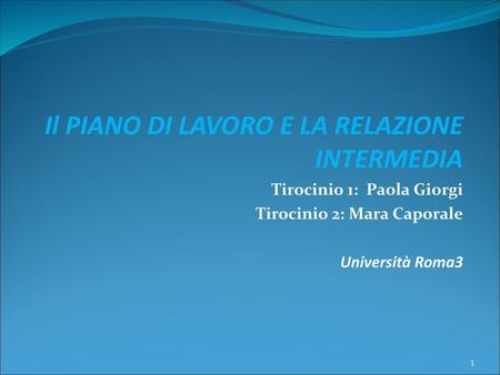 Il PIANO DI LAVORO E LA RELAZIONE INTERMEDIA