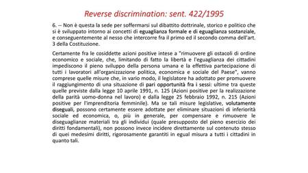 Reverse discrimination: sent. 422/1995