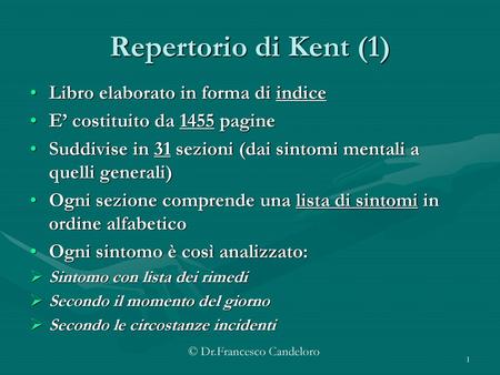 Repertorio di Kent (1) Libro elaborato in forma di indice