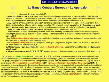 La Banca Centrale Europea - Le operazioni