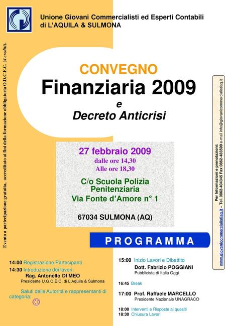 CONVEGNO Finanziaria 2009 e Decreto Anticrisi