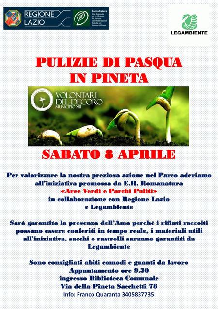 PULIZIE DI PASQUA IN PINETA SABATO 8 APRILE