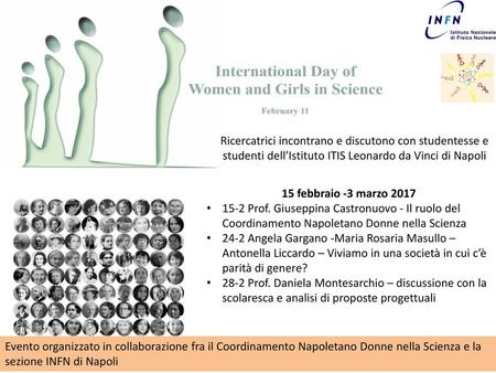 Ricercatrici incontrano e discutono con studentesse e studenti dell’Istituto ITIS Leonardo da Vinci di Napoli 15 febbraio -3 marzo 2017 15-2 Prof. Giuseppina.