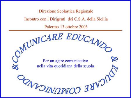 Per un agire comunicativo nella vita quotidiana della scuola Direzione Scolastica Regionale Incontro con i Dirigenti dei C.S.A. della Sicilia Palermo 13.