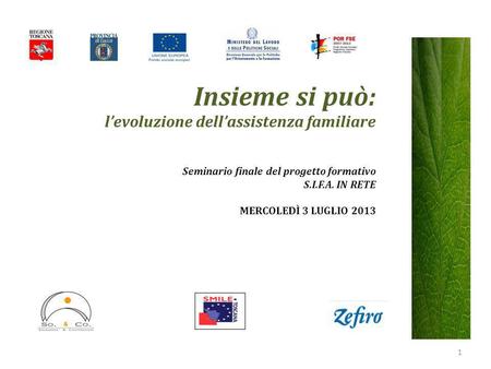 Insieme si può: l’evoluzione dell’assistenza familiare Seminario finale del progetto formativo S.I.F.A. IN RETE MERCOLEDÌ 3 LUGLIO 2013 1.