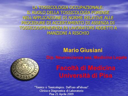 Facoltà di Medicina Università di Pisa