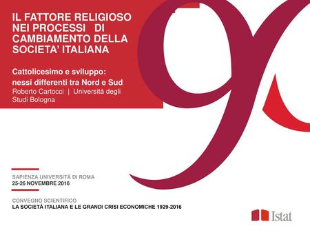 IL FATTORE RELIGIOSO NEI PROCESSI DI CAMBIAMENTO DELLA SOCIETA’ ITALIANA Cattolicesimo e sviluppo: nessi differenti tra Nord e Sud Roberto Cartocci.