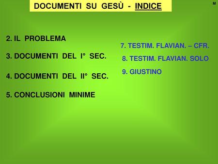 DOCUMENTI SU GESÙ - INDICE