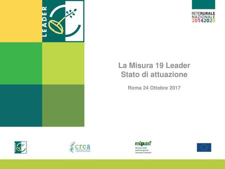 La Misura 19 Leader Stato di attuazione Roma 24 Ottobre 2017
