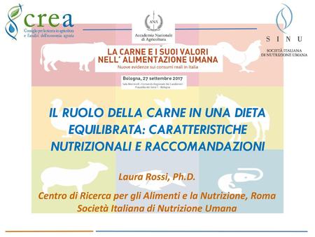 IL RUOLO DELLA CARNE IN UNA DIETA EQUILIBRATA: CARATTERISTICHE NUTRIZIONALI E RACCOMANDAZIONI Laura Rossi, Ph.D. Centro di Ricerca per gli Alimenti e la.