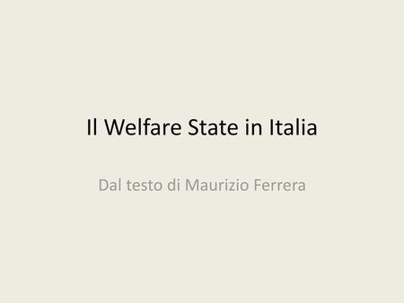 Il Welfare State in Italia
