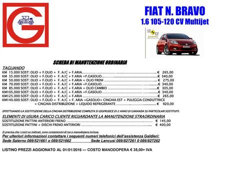 FIAT N. BRAVO CV Multijet SCHEDA DI MANUTENZIONE ORDINARIA