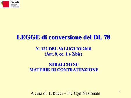 LEGGE di conversione del DL 78 MATERIE DI CONTRATTAZIONE