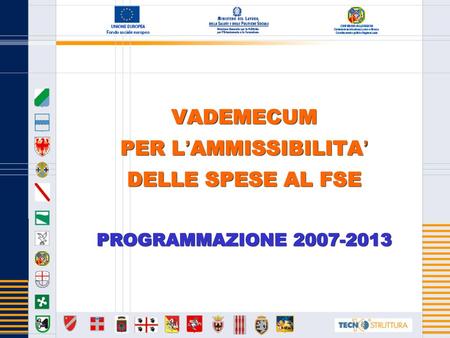 VADEMECUM  PER L’AMMISSIBILITA’  DELLE SPESE AL FSE  PROGRAMMAZIONE