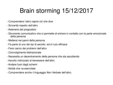 Brain storming 15/12/ Comprendere l’altro capire ciò che dice