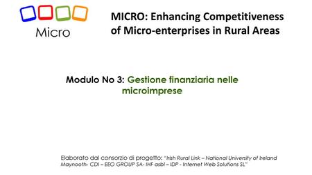 Modulo No 3: Gestione finanziaria nelle microimprese
