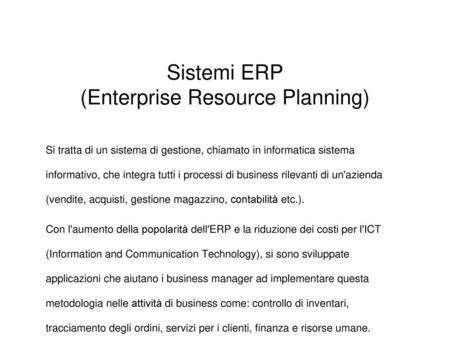 Sistemi ERP (Enterprise Resource Planning)