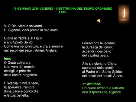 19 GENNAIO 2018 VENERDÌ - II SETTIMANA DEL TEMPO ORDINARIO LODI