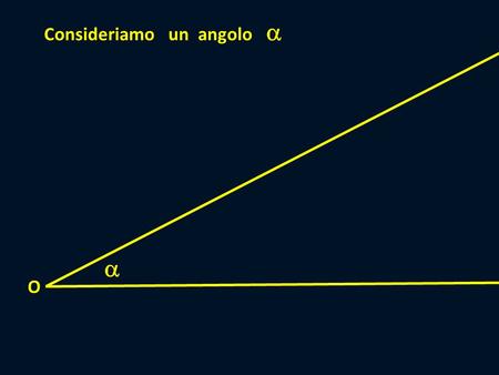 Consideriamo un angolo   O.  Per semplicità consideriamo orizzontale una delle due semirette O.
