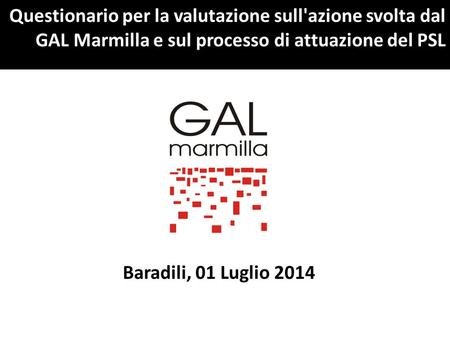 Questionario per la valutazione sull'azione svolta dal GAL Marmilla e sul processo di attuazione del PSL Baradili, 01 Luglio 2014.