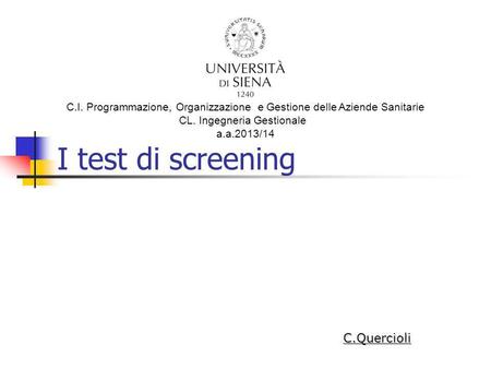 I test di screening C.Quercioli