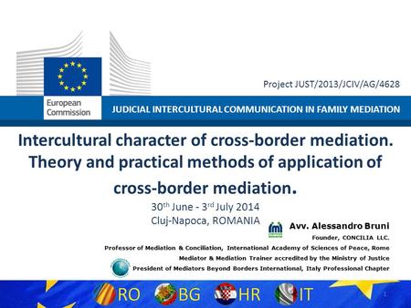 JUDICIAL INTERCULTURAL COMMUNICATION IN FAMILY MEDIATION Project JUST/2013/JCIV/AG/4628 Intercultural character of cross-border mediation. Theory and practical.