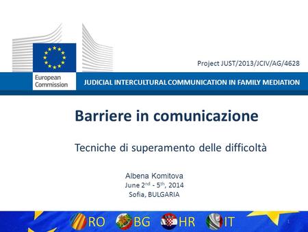 JUDICIAL INTERCULTURAL COMMUNICATION IN FAMILY MEDIATION Project JUST/2013/JCIV/AG/4628 Barriere in comunicazione Tecniche di superamento delle difficoltà.