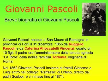 Breve biografia di Giovanni Pascoli