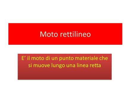 E’ il moto di un punto materiale che si muove lungo una linea retta