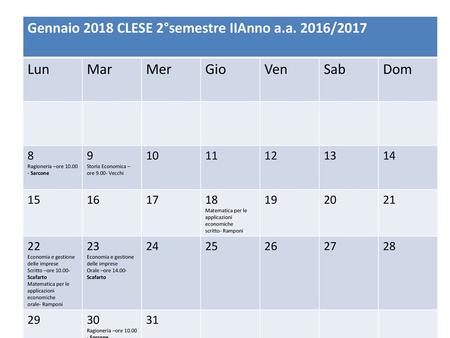 Gennaio 2018 CLESE 2°semestre IIAnno a.a. 2016/2017