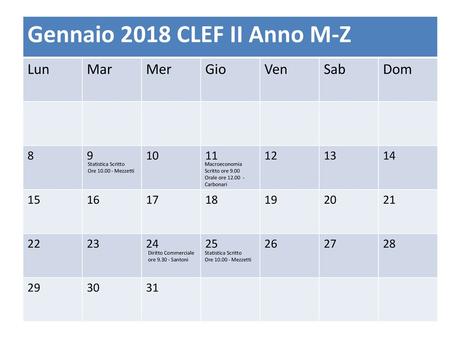Gennaio 2018 CLEF II Anno M-Z