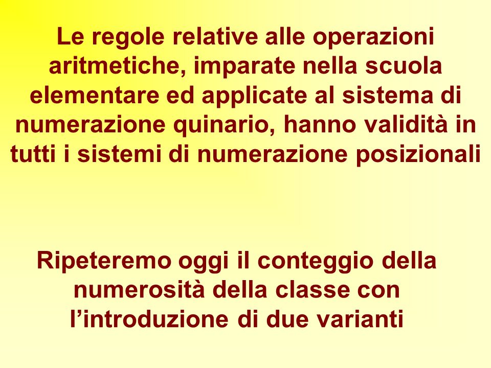 Le regole relative alle operazioni aritmetiche, imparate nella