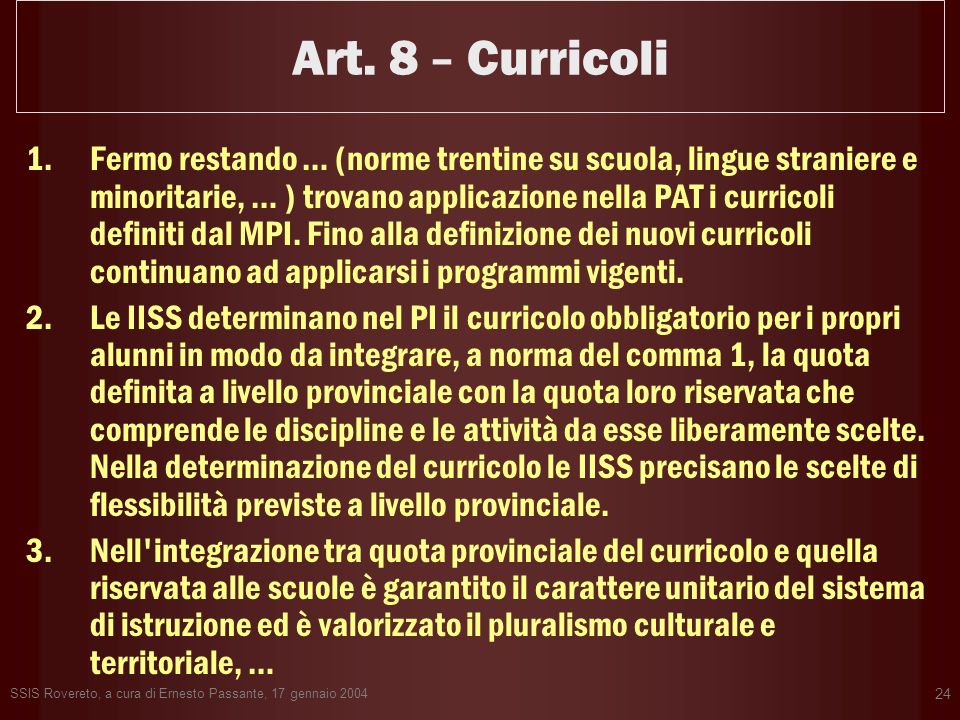 Art. 8 – Curricoli