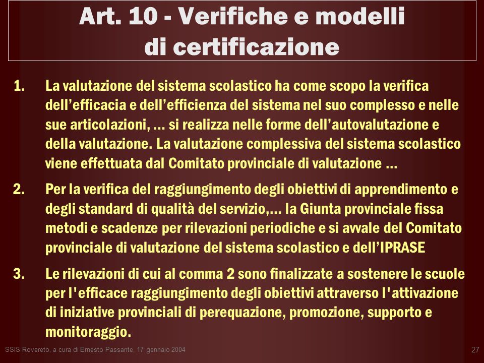 Art Verifiche e modelli di certificazione
