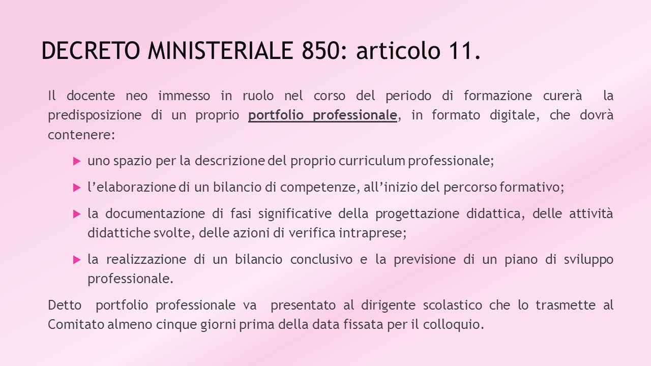 DECRETO MINISTERIALE 850: articolo 11.