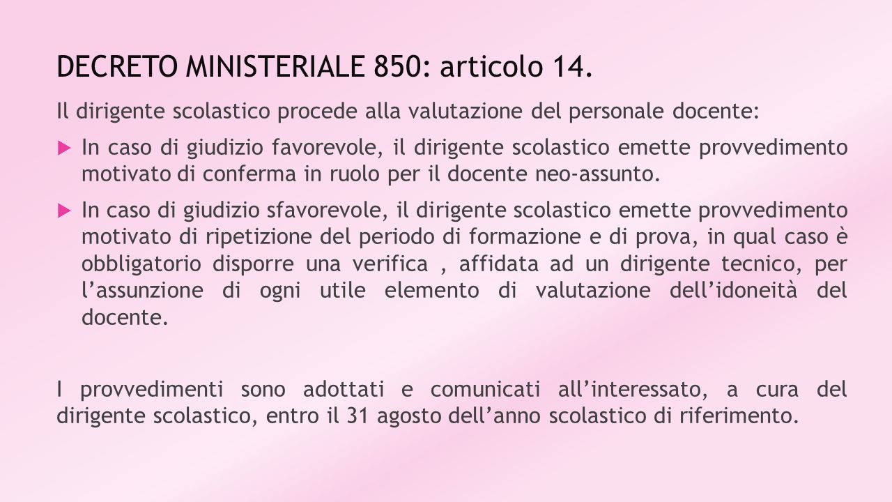 DECRETO MINISTERIALE 850: articolo 14.