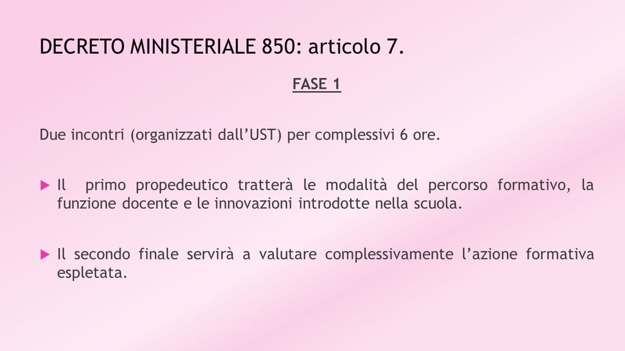 DECRETO MINISTERIALE 850: articolo 7.