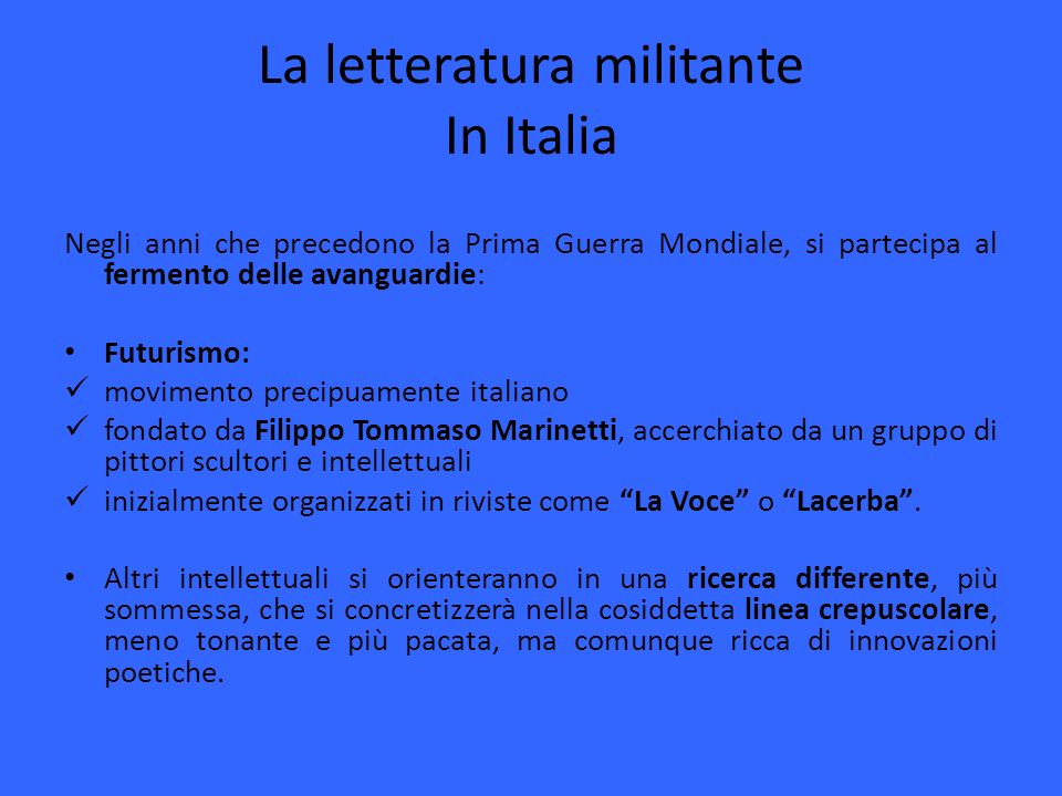 La letteratura militante In Italia