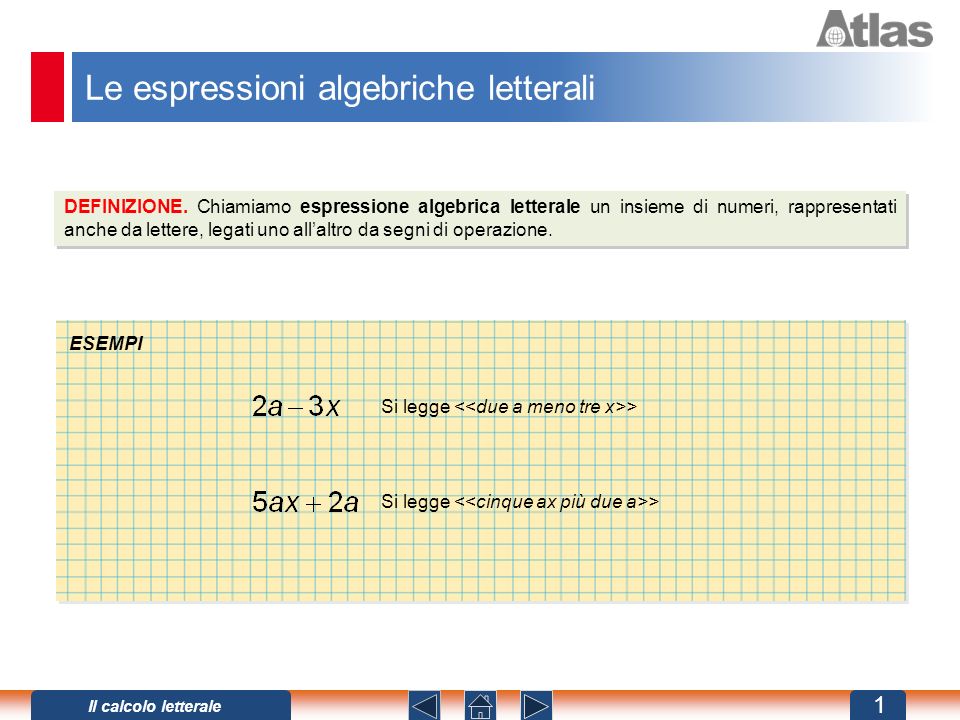 Le espressioni algebriche letterali